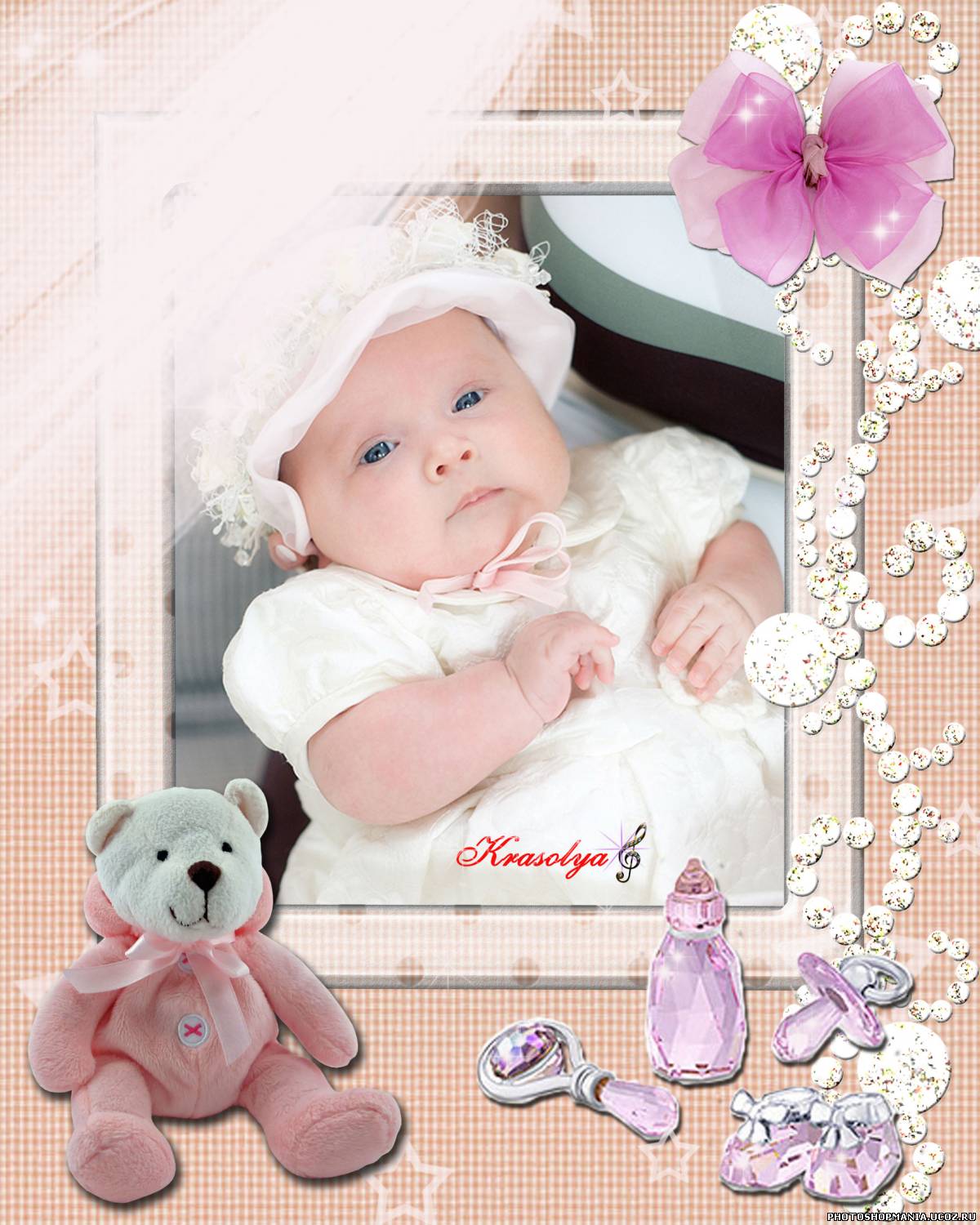 рамка для фото детская розовая с ангелом